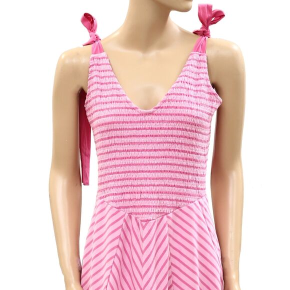 Free People Free-Est Cecelia Midi Dress Striped Printed Smocked Cotton L 286334 - Picture 6 of 8